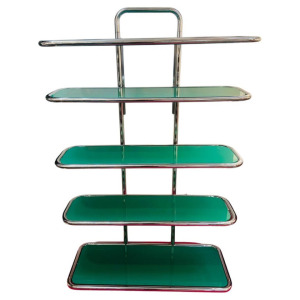 5 Shelf Chrome & Green Perspex Shelving Unit, 1970s