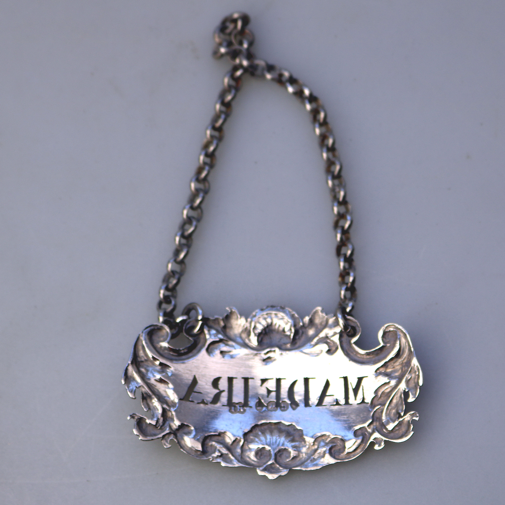 Antique Georgian solid silver Madeira pierced Decanter Label Ticket 20g C.1823