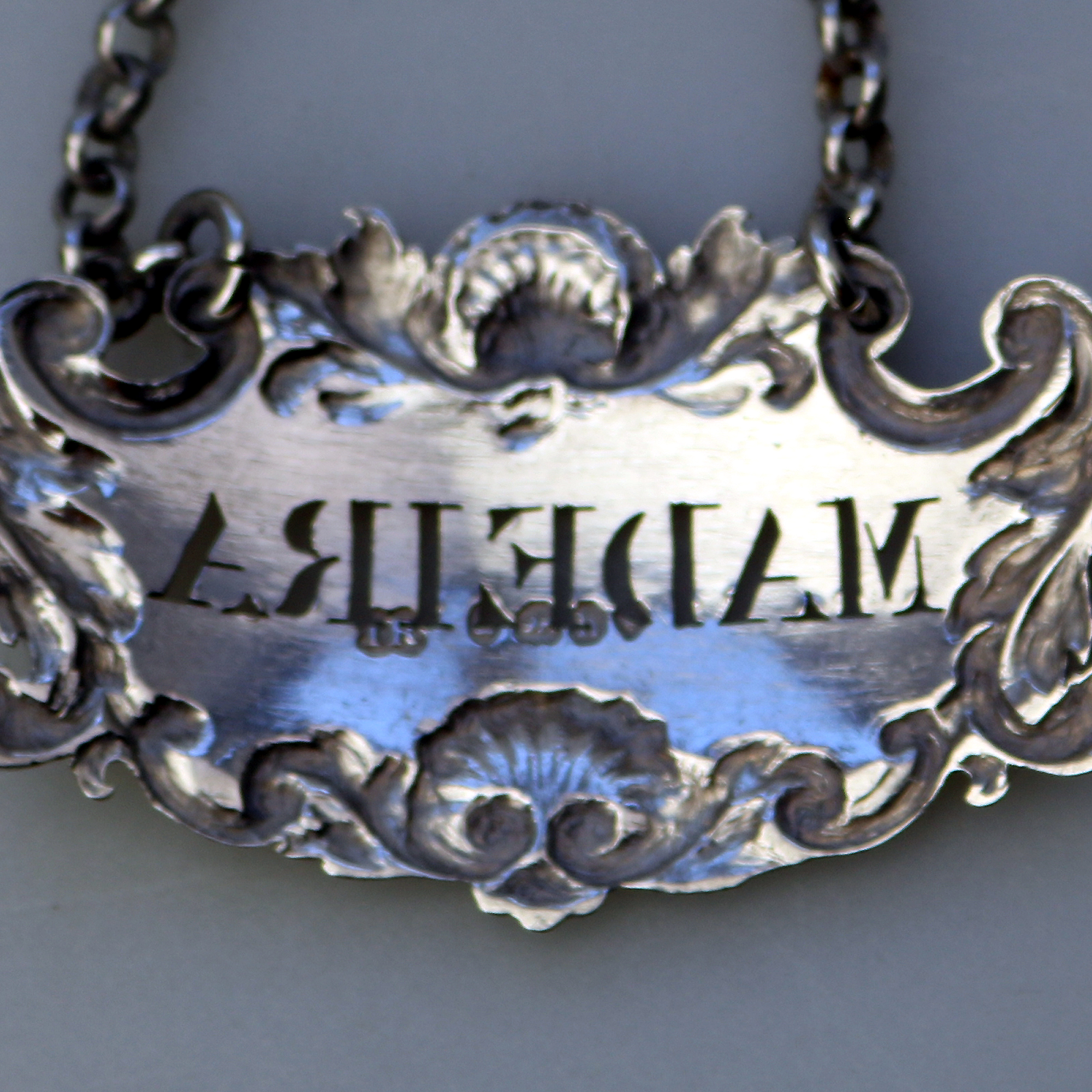 Antique Georgian solid silver Madeira pierced Decanter Label Ticket 20g C.1823