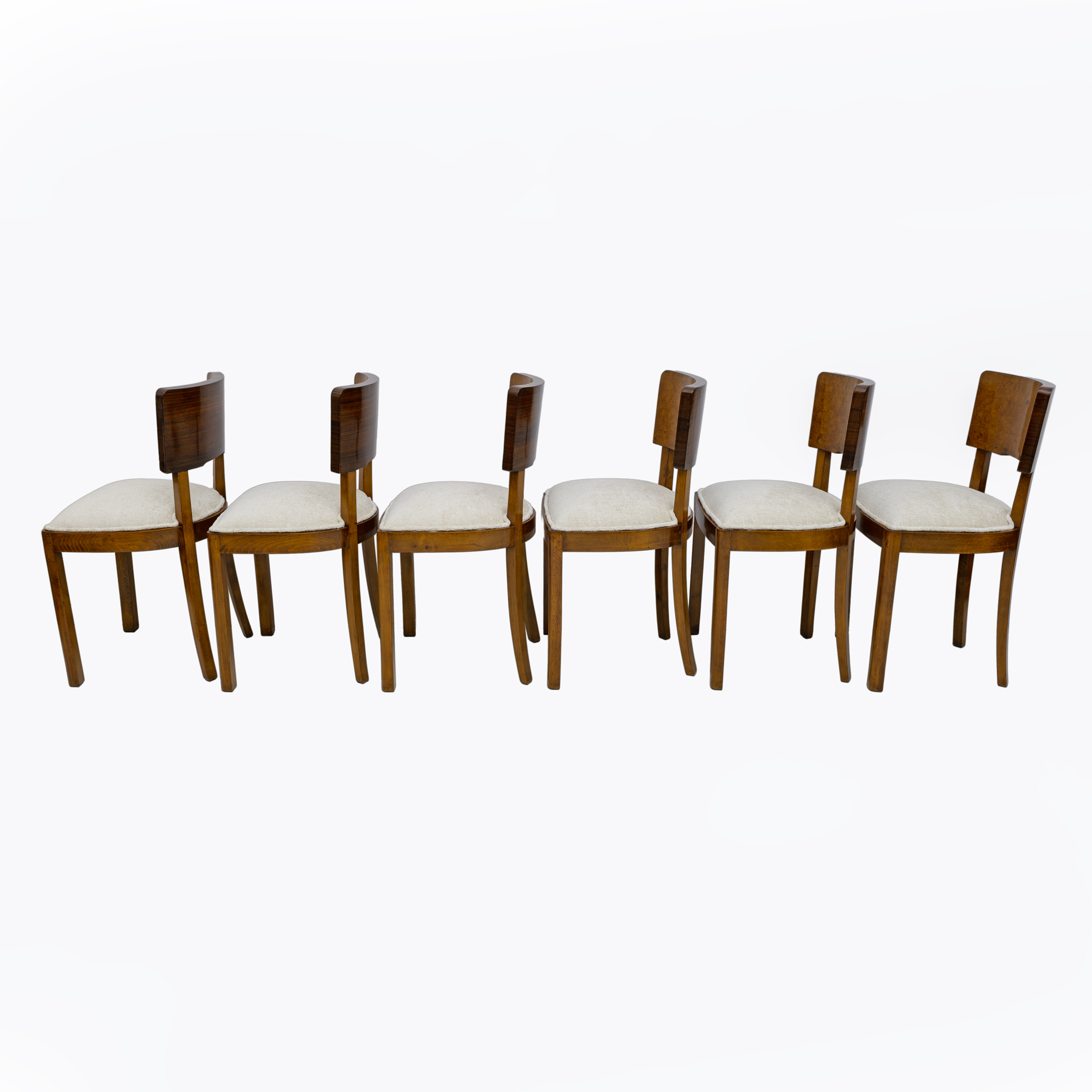 Set of Six Art Deco Italian Walnut Dining Chairs, 1930s