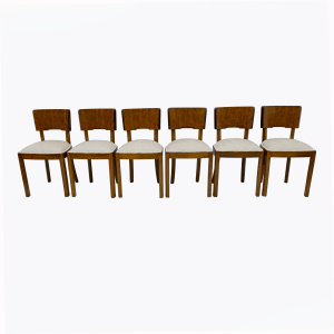 Set of Six Art Deco Italian Walnut Dining Chairs, 1930s