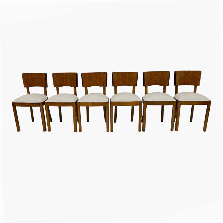 Set of Six Art Deco Italian Walnut Dining Chairs, 1930s - Image 3