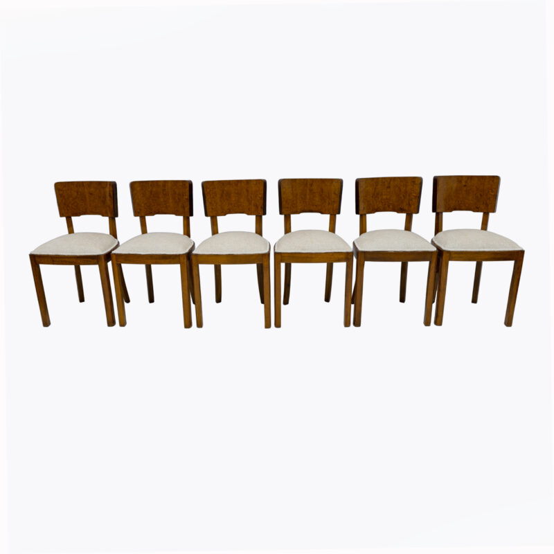 Set of Six Art Deco Italian Walnut Dining Chairs, 1930s