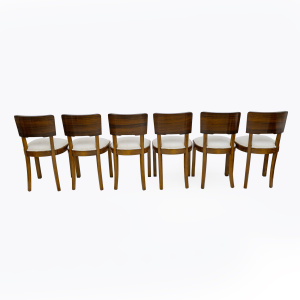 Set of Six Art Deco Italian Walnut Dining Chairs, 1930s