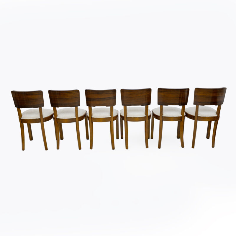 Set of Six Art Deco Italian Walnut Dining Chairs, 1930s