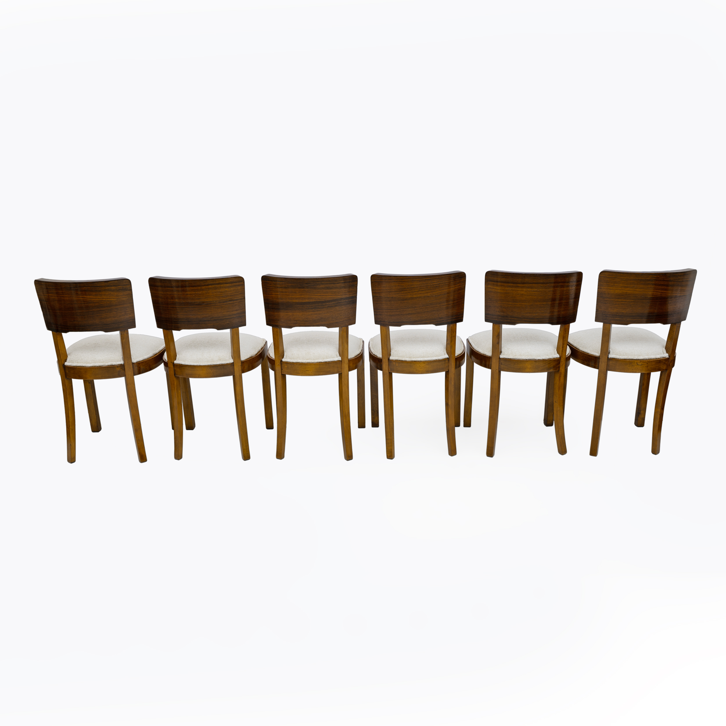 Set of Six Art Deco Italian Walnut Dining Chairs, 1930s