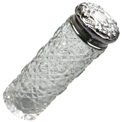 An antique Edwardian English sterling solid silver & cut glass Jar C.1903