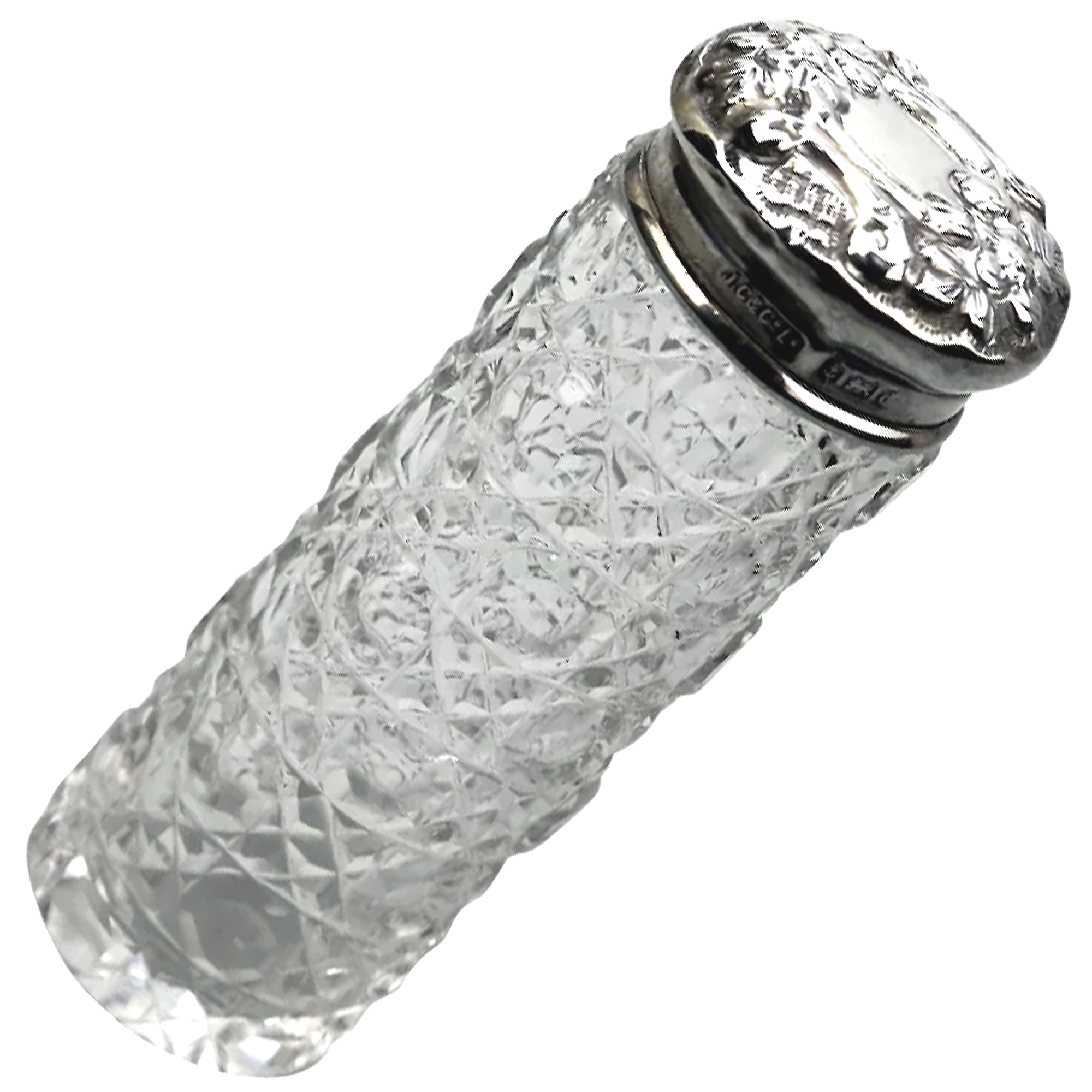 An antique Edwardian English sterling solid silver & cut glass Jar C.1903