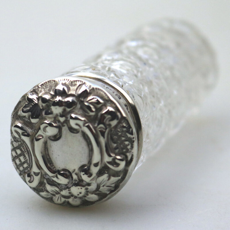 An antique Edwardian English sterling solid silver & cut glass Jar C.1903