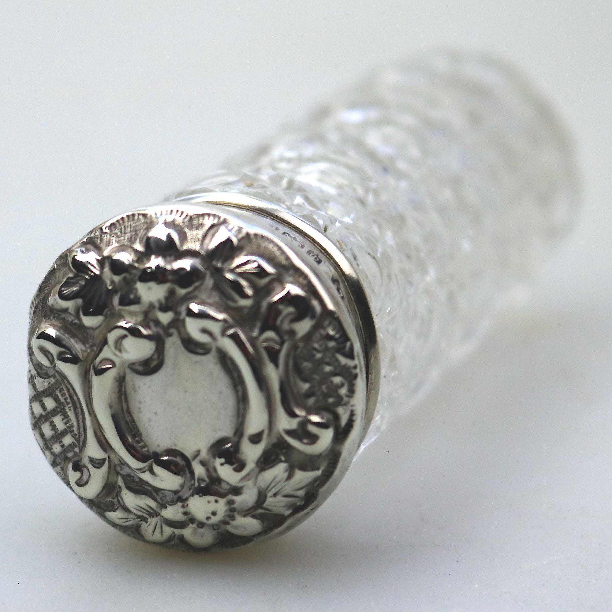 An antique Edwardian English sterling solid silver & cut glass Jar C.1903