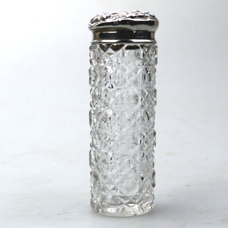 An antique Edwardian English sterling solid silver & cut glass Jar C.1903