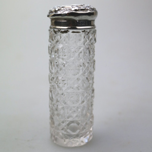 An antique Edwardian English sterling solid silver & cut glass Jar C.1903