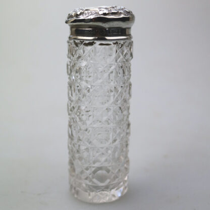 An antique Edwardian English sterling solid silver & cut glass Jar C.1903 - Image 5