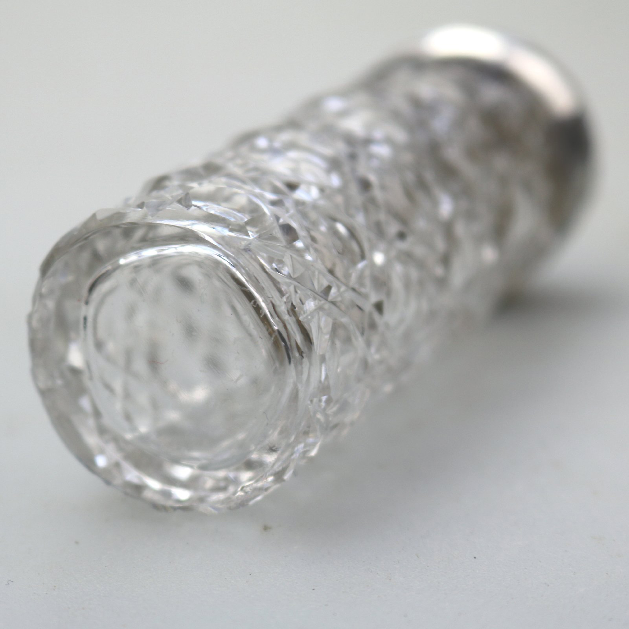 An antique Edwardian English sterling solid silver & cut glass Jar C.1903