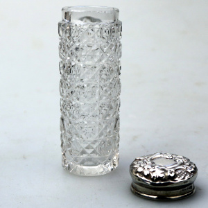 An antique Edwardian English sterling solid silver & cut glass Jar C.1903