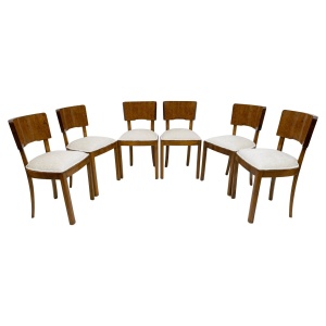 Six of Art Deco Italian Walnut Dining Chairs, 1930s