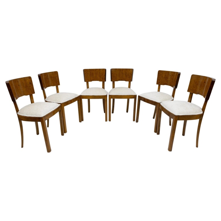 Six of Art Deco Italian Walnut Dining Chairs, 1930s