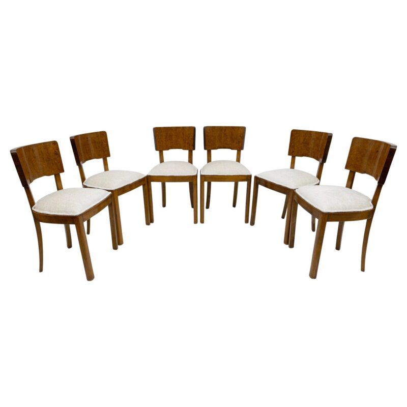 Six of Art Deco Italian Walnut Dining Chairs, 1930s