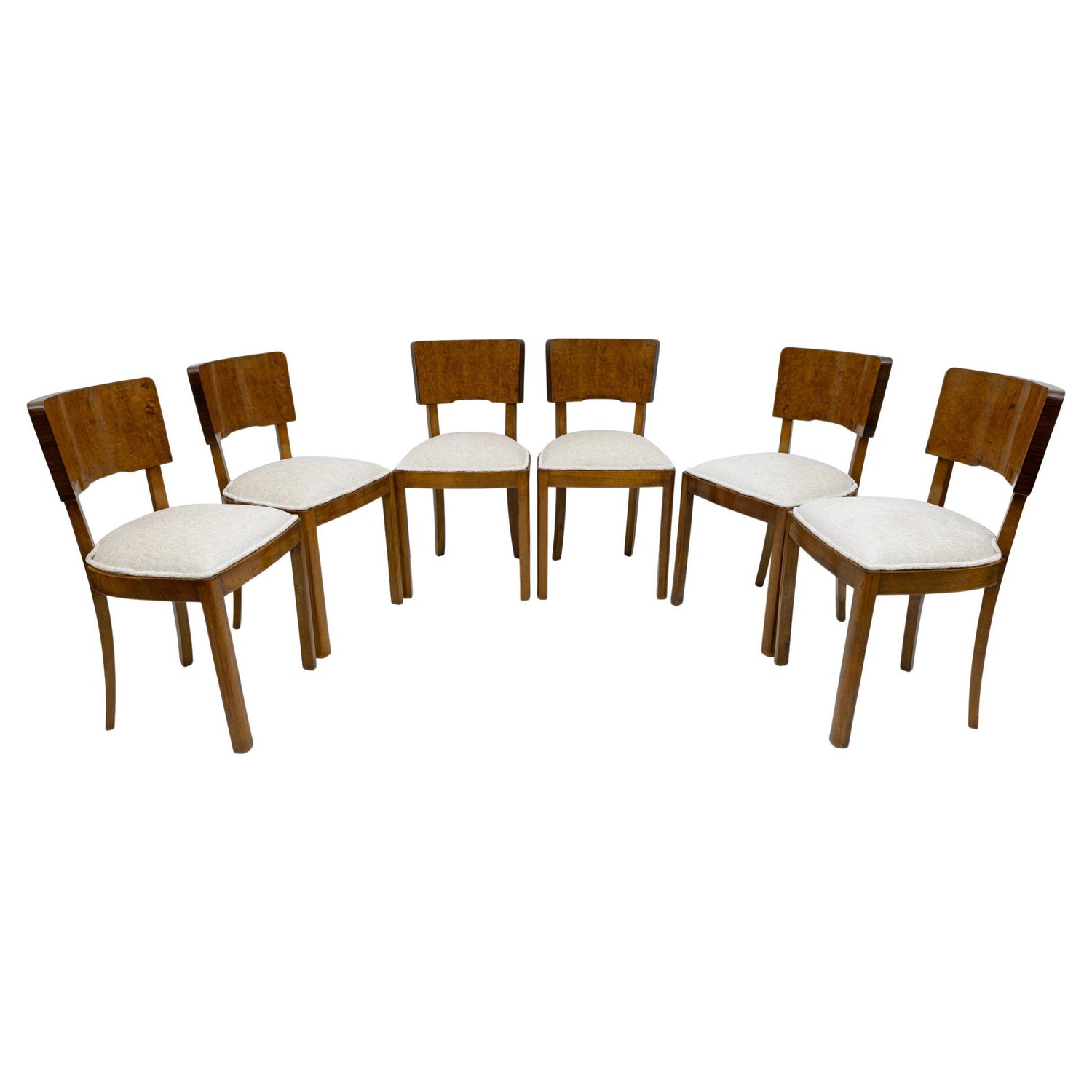 Six of Art Deco Italian Walnut Dining Chairs, 1930s