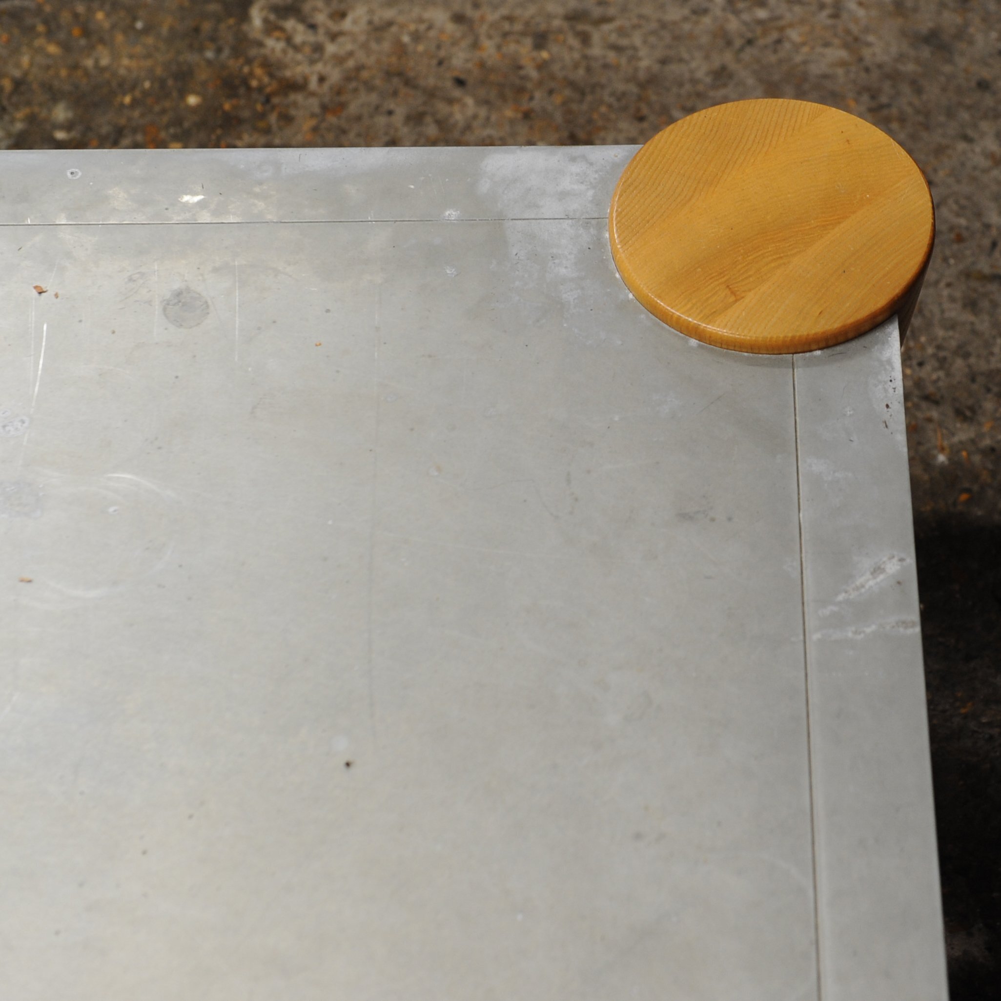 Zinc Square Coffee Table With Turned Oak Legs By Conran, 1980s