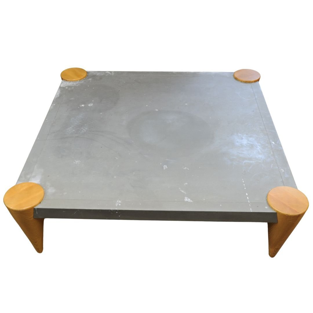 Zinc Square Coffee Table With Turned Oak Legs By Conran, 1980s