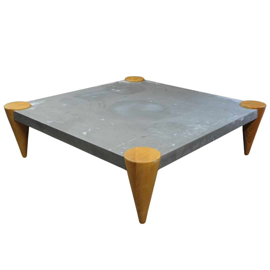Zinc Square Coffee Table With Turned Oak Legs By Conran, 1980s