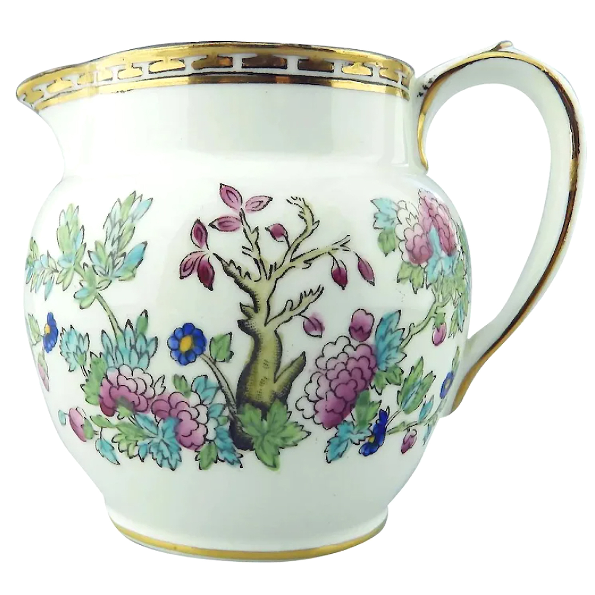 An antique Harrods Victorian pottery hand coloured Indian Tree Jug C.1891+