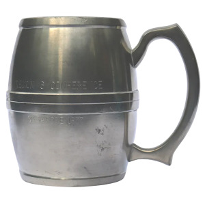 An attractive vintage novelty Beer Barrel pewter Singapore Tankard C.1977
