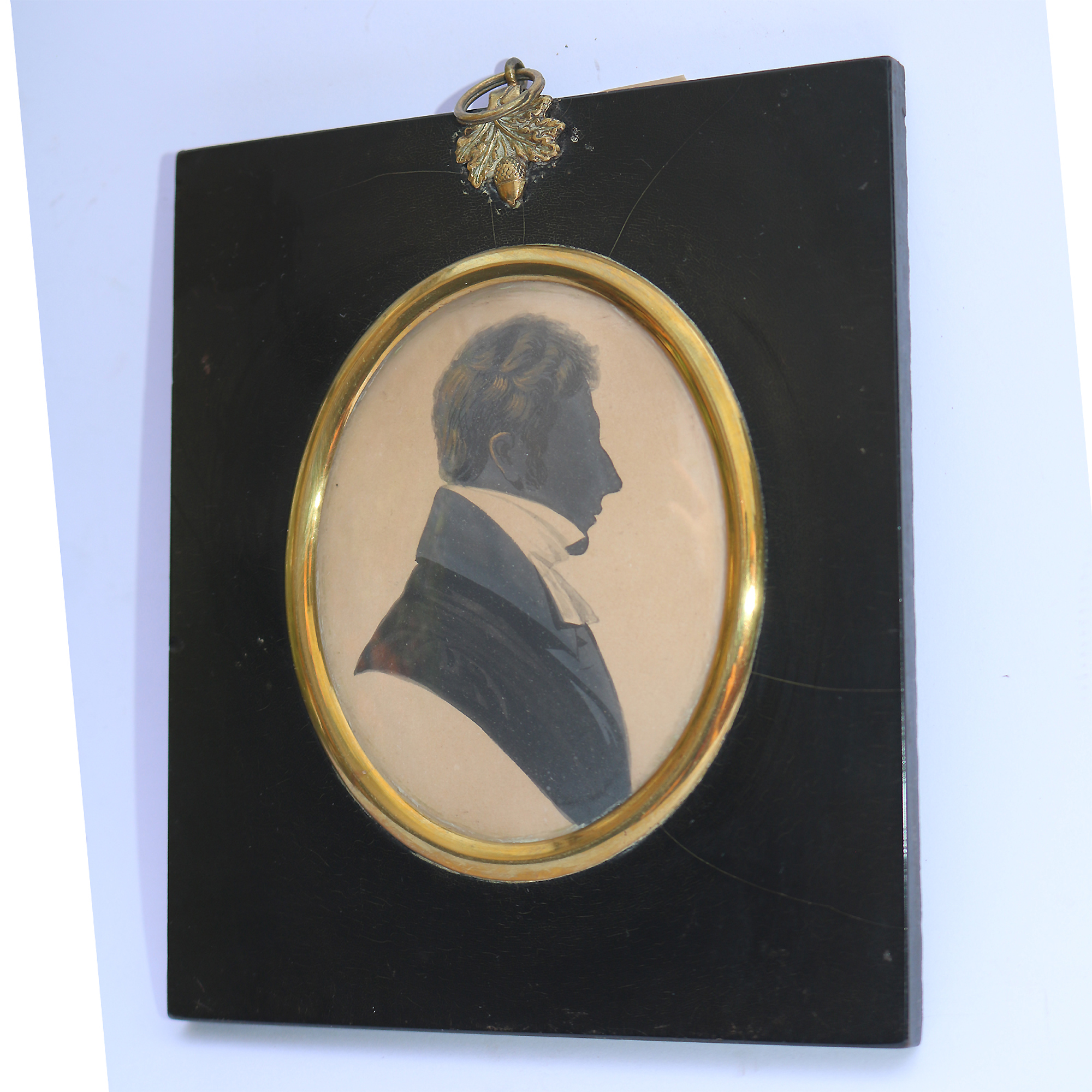 A very fine antique Georgian polychrome painted Portrait Miniature Silhouette