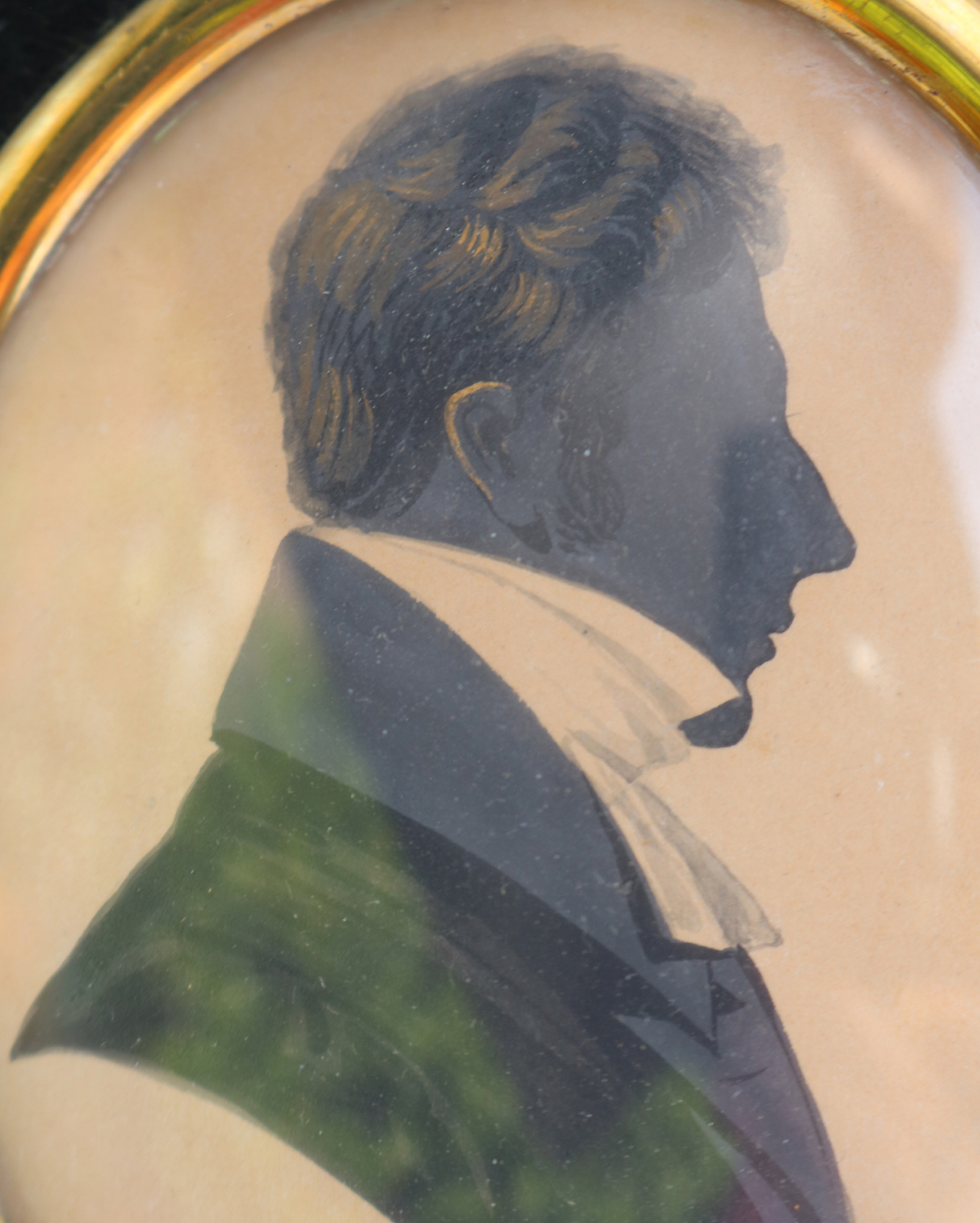 A very fine antique Georgian polychrome painted Portrait Miniature Silhouette