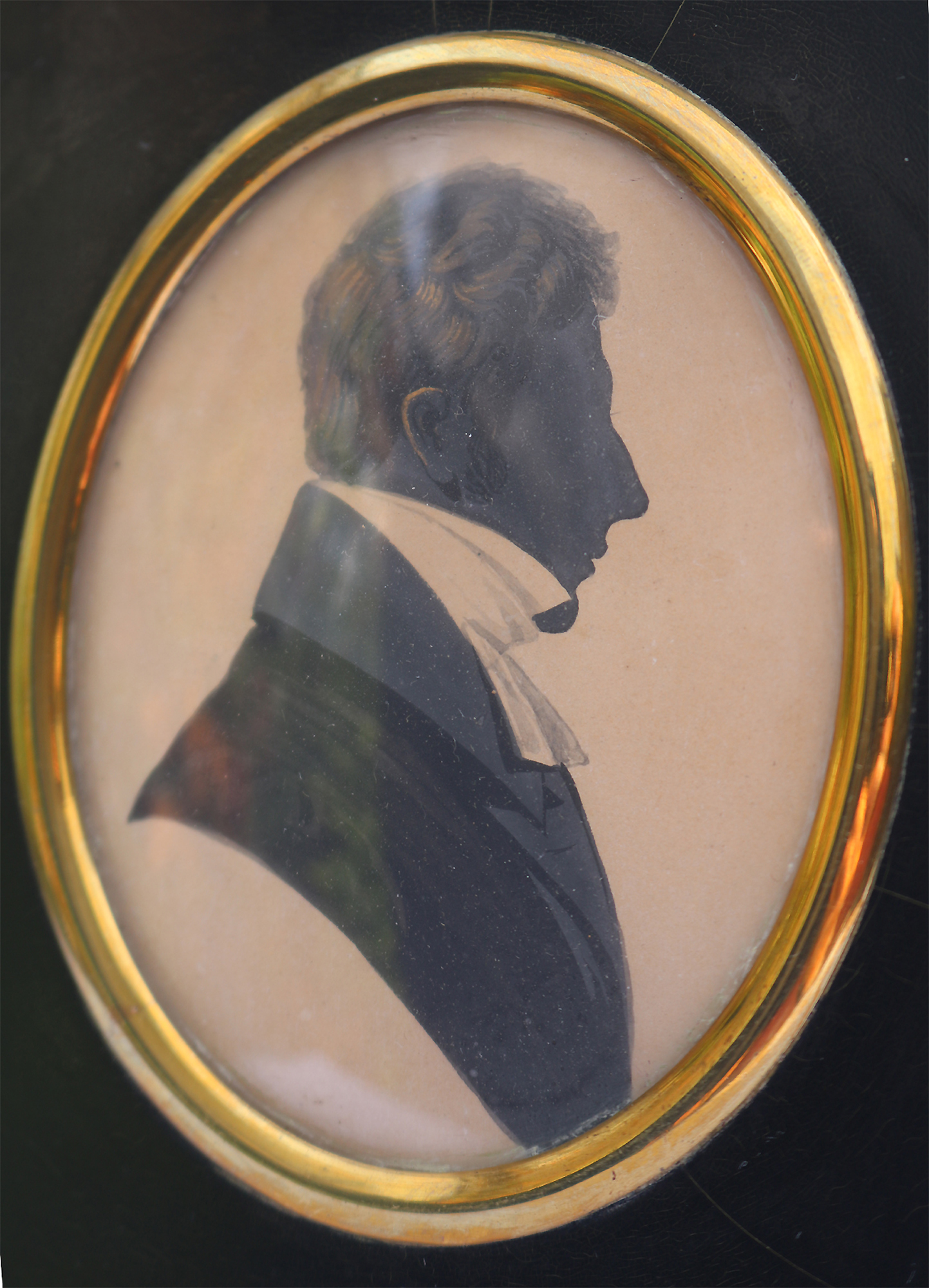 A very fine antique Georgian polychrome painted Portrait Miniature Silhouette