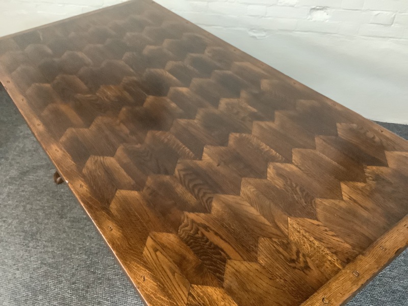 A Solid Oak Parquet Dining/Gaming Shove Table.