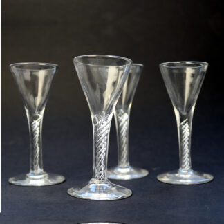 A set of 4X antique stemware hand blown air twist Shot Glasses C. early 20thC