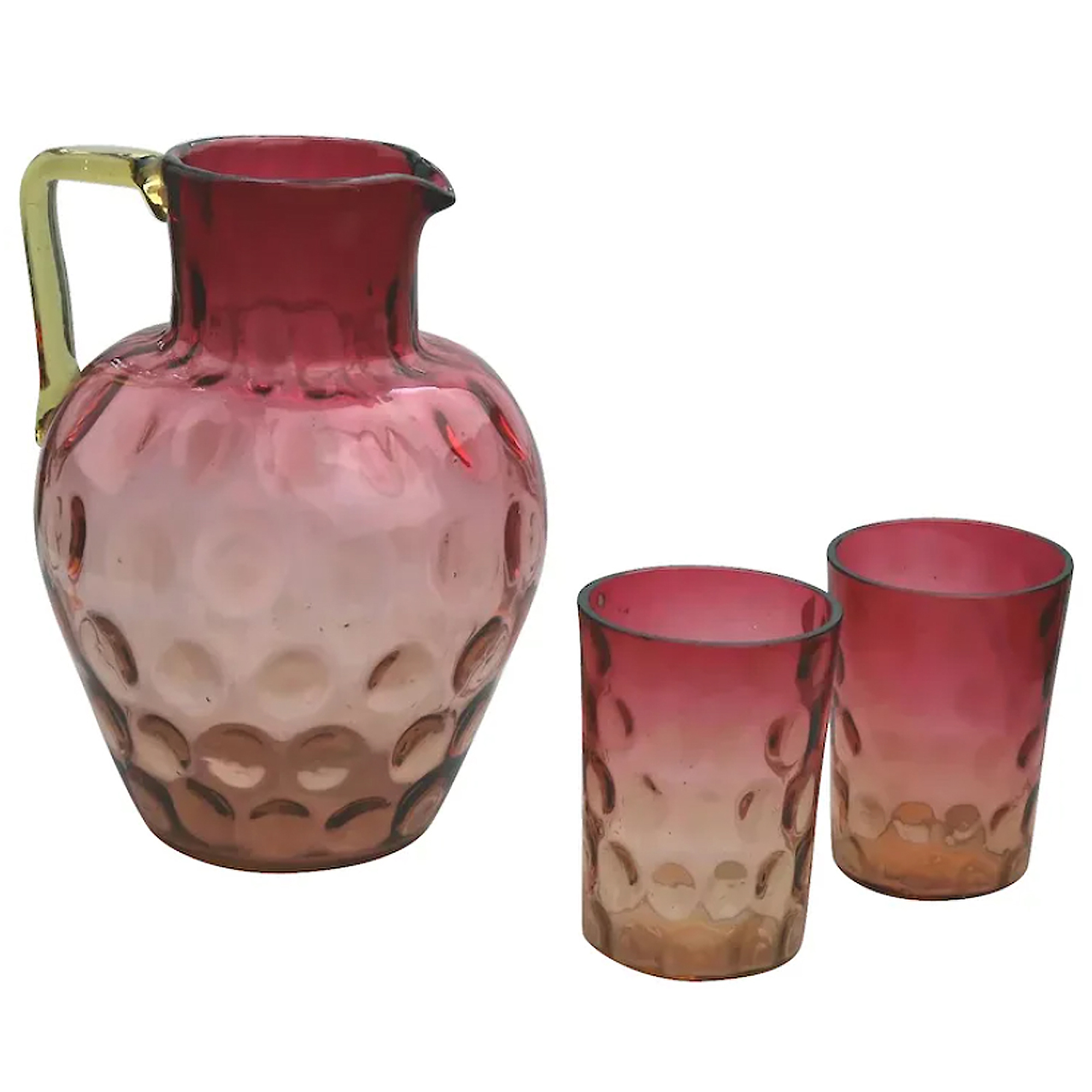 A good antique Victorian glass dimpled amberina cranberry Lemonade Set C.19thC