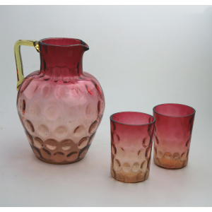 A good antique Victorian glass dimpled amberina cranberry Lemonade Set C.19thC