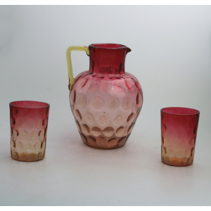 A good antique Victorian glass dimpled amberina cranberry Lemonade Set C.19thC