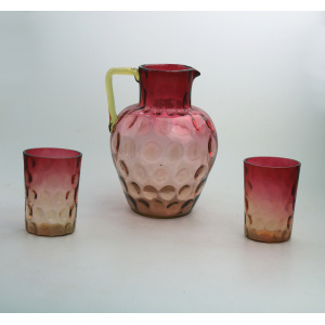 A good antique Victorian glass dimpled amberina cranberry Lemonade Set C.19thC