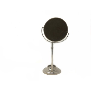 Antique Art Deco Chrome Silver Pedestal Shaving Mirror on Stand with Holder