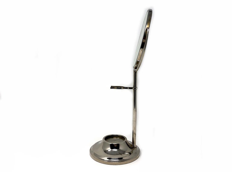 Antique Art Deco Chrome Silver Pedestal Shaving Mirror on Stand with Holder