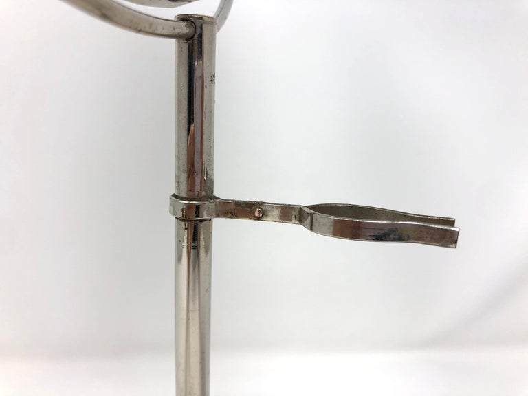 Antique Art Deco Chrome Silver Pedestal Shaving Mirror on Stand with Holder