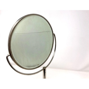 Antique Art Deco Chrome Silver Pedestal Shaving Mirror on Stand with Holder