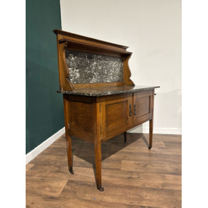 Antique Framed Oak Washstand With Marble Top & Back