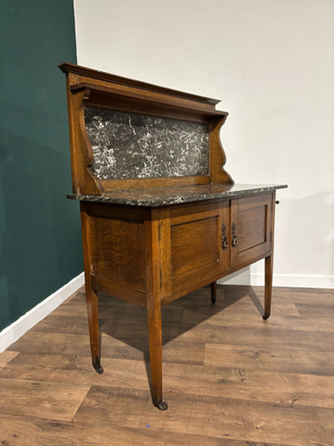 Antique Framed Oak Washstand With Marble Top & Back