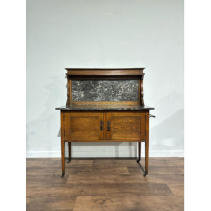 Antique Framed Oak Washstand With Marble Top & Back