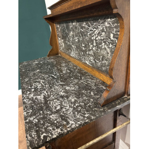 Antique Framed Oak Washstand With Marble Top & Back