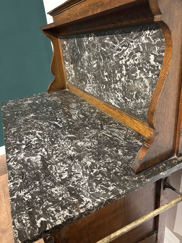 Antique Framed Oak Washstand With Marble Top & Back
