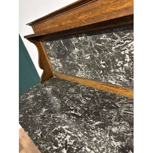 Antique Framed Oak Washstand With Marble Top & Back