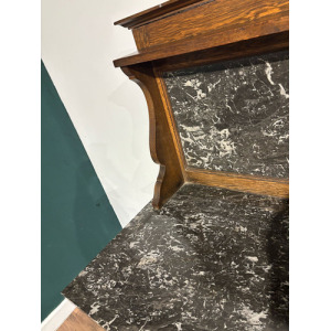 Antique Framed Oak Washstand With Marble Top & Back