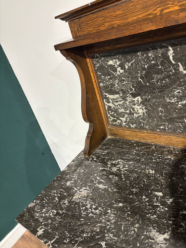 Antique Framed Oak Washstand With Marble Top & Back