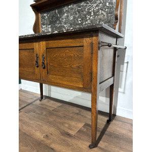 Antique Framed Oak Washstand With Marble Top & Back